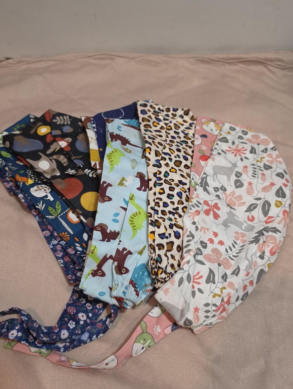 Assorted Colorful Printed Scrub Caps Set Of 10